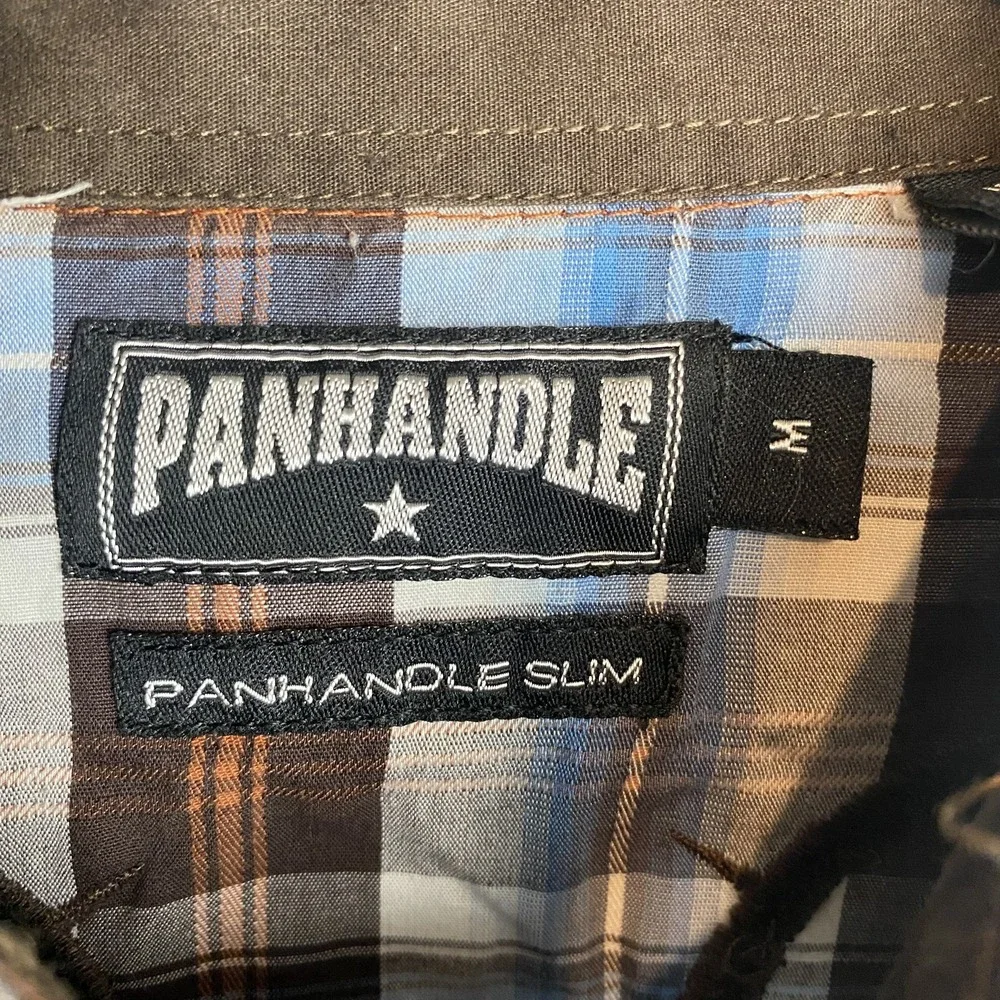 Panhandle Slim Men's M Plaid Western Shirt Blue Brown Embroidered